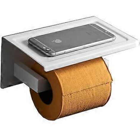 Porte-papier toilette mural argenté avec étagère et support pour téléphone. (1/5)