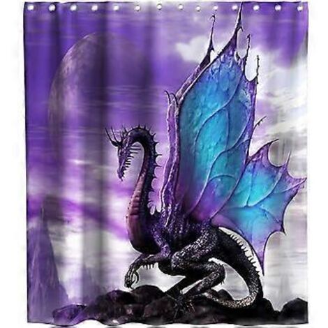 Rideau de douche en tissu motif dragon violet, ensemble de décoration de salle de bain avec crochets, lavable, 119 x 178 cm, bleu (1 pièce) (1/5)