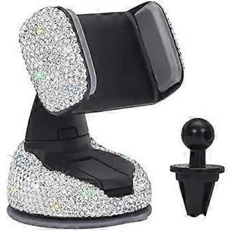 Support de téléphone de voiture SZTXJ Bling, support de téléphone de voiture en cristal et strass, avec une base pour grille d'aération, support universel pour tableau de bord, pare-brise et (1/5)