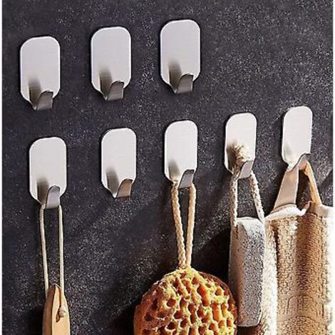 Crochets adhésifs muraux en acier inoxydable, porte-serviettes pour cuisine et salle de bain (lot de 8) (1/5)