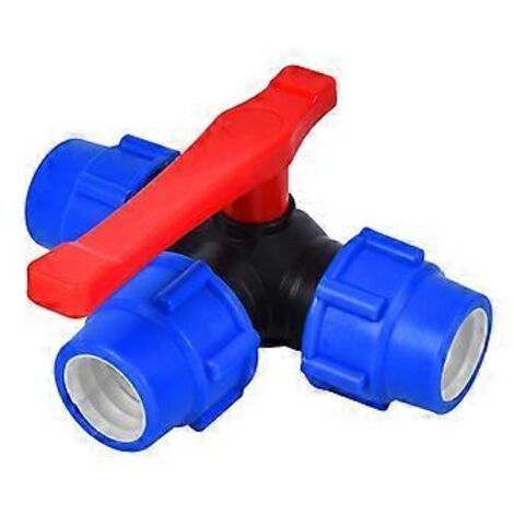 Vanne à bille d'arrêt, raccord rapide 32 mm, vanne à bille à trois voies, raccord en T pour tuyau PVC/PE (taille : 32 mm) (1/4)