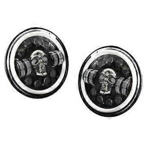 Phare avant rond à LED en forme de crâne, 7 pouces, pour Jeep Wrangler JK TJ LJ CJ et Humber H. (1/5)