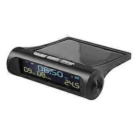 Horloge solaire numérique pour voiture avec affichage LCD de l'heure, de la date et de la température intérieure, pour usage personnel extérieur. (1/5)