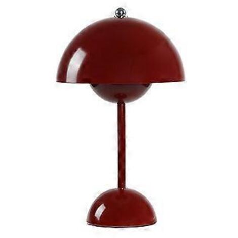 Lampe de table LED rechargeable à interrupteur tactile, motif champignon et bouton de fleur, idéale pour le salon ou le bureau (rouge vin). (1/5)