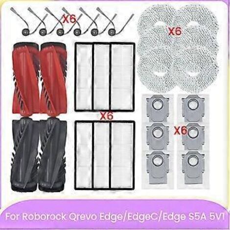 Pour Roborock Qrevo Edge/EdgeC/Edge S5A 5V1 Brosse latérale principale Filtre HEPA Sac à poussière Chiffon de rechange (1/5)