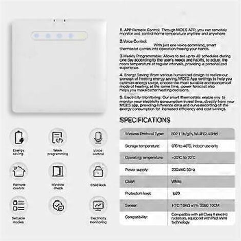 Contrôle de température ZIGBEE Pilote Graffiti, thermostat intelligent pour chauffage, application de programmation à distance pour économies d'énergie. Chauffage intelligent avec application dédiée. (1/5)
