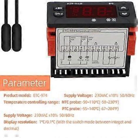 Contrôleur de température numérique ETC-974, thermostat à micro-ordinateur, alarme de réfrigération 220 V (1/5)