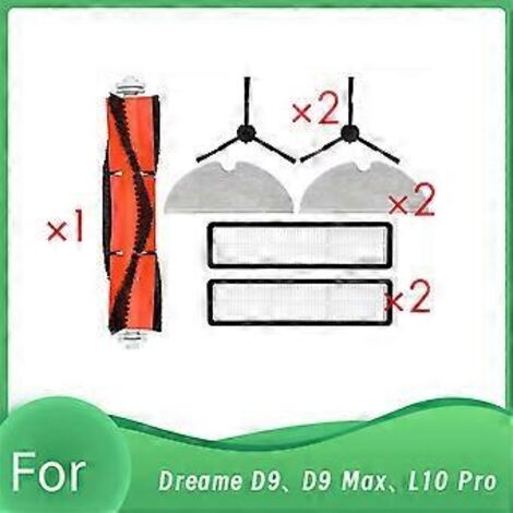 Lot de 7 pièces pour aspirateur robot Dreame D9, D9 Max, L10 Pro : brosse latérale à rouleau, filtre HEPA et lingette de nettoyage ultra-résistante. (1/5)