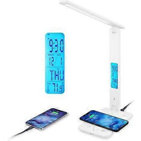 Lampe de bureau LED écologique, station de charge sans fil intelligente, prise de charge USB pour appareils, horloge numérique, réglages de lumière ajustables, pour votre maison (1/5)