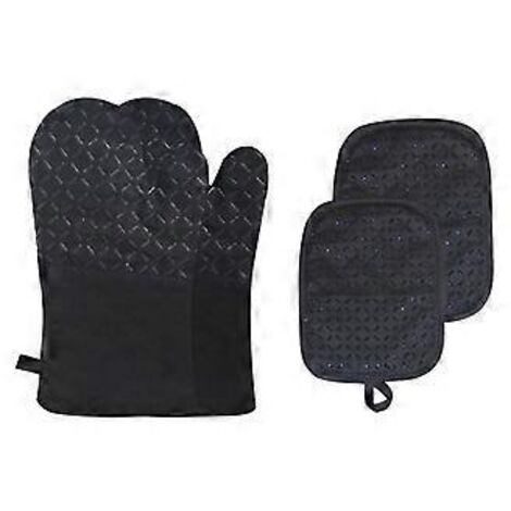 Lot de 4 gants de cuisine en silicone et coton, 30 x 18 x 3,5 cm (1/3)