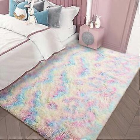Tapis de chambre de fille, tapis arc-en-ciel luxueux, moelleux et ultra doux, tapis coloré et mignon pour la chambre des tout-petits, Maison (1/5)