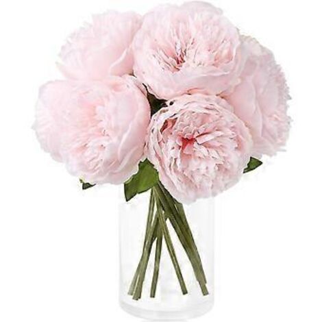 Bouquet élégant de pivoines rose clair, 5 têtes par bouquet, fleurs artificielles de mariage au charme vintage, pour une décoration romantique de la maison et des fêtes (1/5)