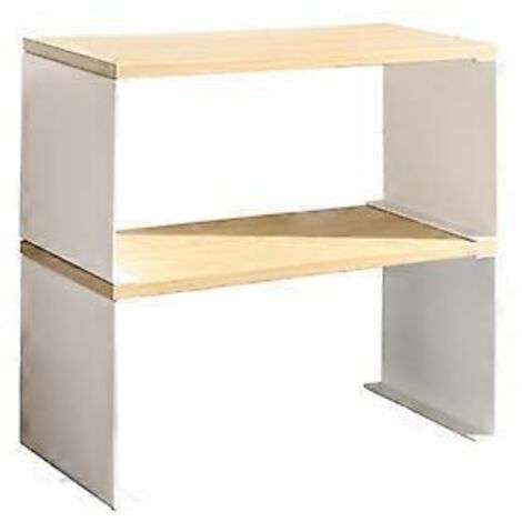 Étagère de bureau en bois à double niveau, avec cadre décoratif en treillis. (1/4)