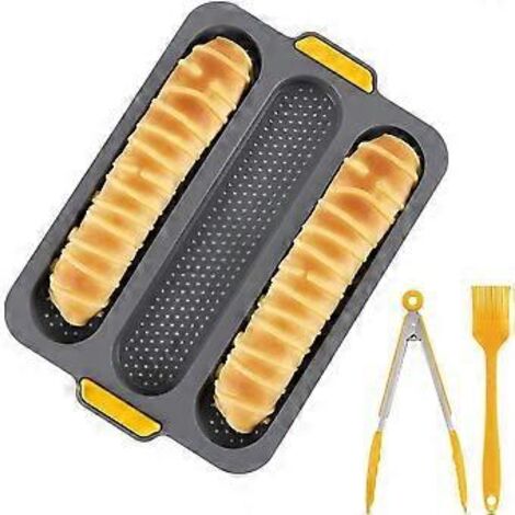 Moule à pain facile à démouler, moule à pain français antiadhésif, pince et pinceau en silicone pour une cuisson sans effort, moule en silicone résistant à la chaleur. (1/5)
