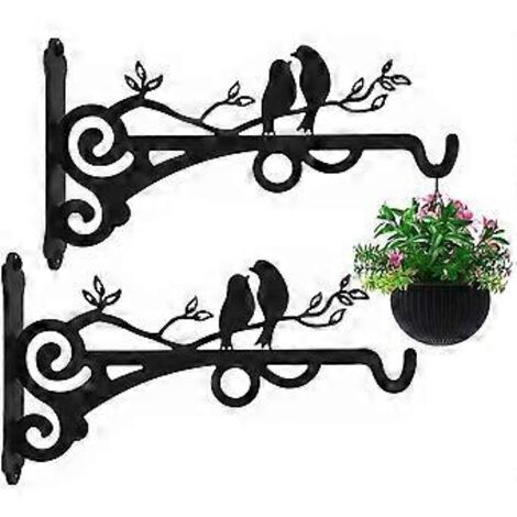 Supports de suspension robustes pour plantes, crochets métalliques pour décoration intérieure et extérieure, fixations murales pour fleurs de jardin, lanternes et luminaires, lot de 2 noirs (1/5)