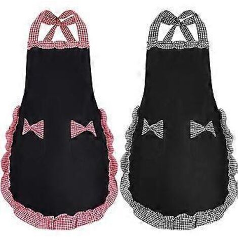 Lot de 2 tabliers noirs pour femme, avec 2 poches, imperméables, idéaux pour la cuisine et le jardinage. Tabliers de qualité supérieure, parfaits comme cadeaux. (1/4)