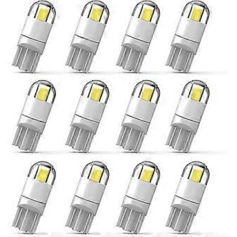 Lot de 12 ampoules LED 194 pour voiture, puce 3030, 2 SMD, culot T10, 168 W, 1,5 W, 12 V. Éclairage de plaque d'immatriculation, de seuil de porte, de carte, de coffre et de gabarit. (1/5)