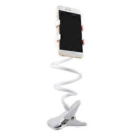 Support de téléphone portable flexible et réglable avec pince pour téléphone portable, support de fixation pour la maison, le lit ou le bureau (blanc) (1/4)