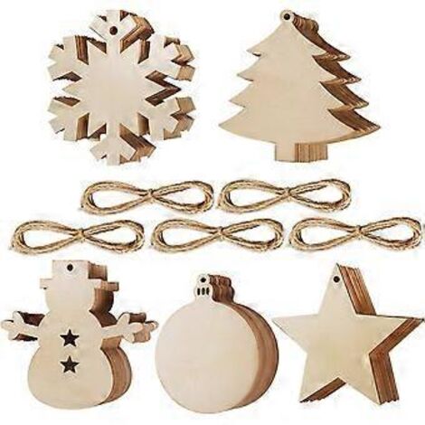 Décorations de Noël, découpes en bois à peindre avec trou de suspension pour une utilisation facile, excellent rapport qualité-prix pour les loisirs créatifs, convient à diverses utilisations. (1/2)