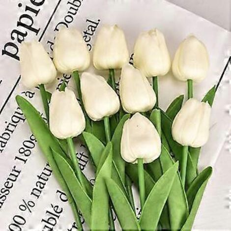 Lot de 10 tulipes artificielles réalistes au toucher. Fleurs artificielles en vrac. (1/5)