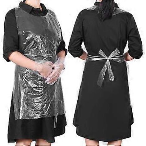 Lot de 100 tabliers jetables imperméables en polyéthylène pour femmes, hommes, cuisine, restaurant, boulangerie, fleuriste, magasin, transparents, taille unique (1/4)