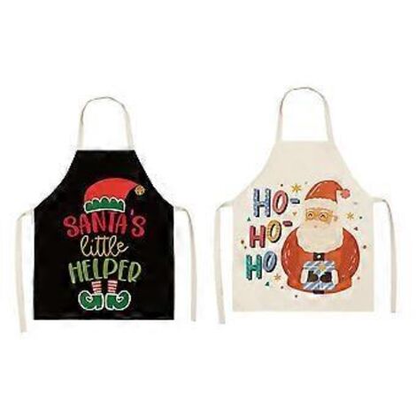 Lot de 2 tabliers de cuisine de Noël humoristiques (47 x 38 cm) - Tablier Père Noël pour femmes et hommes - Tablier de chef ajustable - Idée cadeau mignonne pour la pâtisserie (1/2)