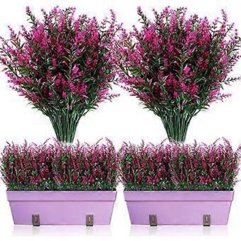 Lot de 12 buissons de lavande artificielle, feuillage artificiel, fleurs de lavande résistantes aux UV, pour compositions florales, centres de table et jardin (Fuchsia) (1/5)