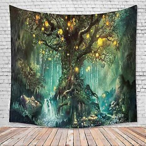 Tenture Murale Arbre de la Vie 180230cm, Tapisserie Psychdlique Tapisseries Chutes d'eau sous Arbre Ancien, Tapisserie Murale de Fe Décoration Tenture C (1/3)