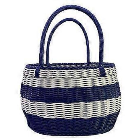 Grand panier de pique-nique bleu et blanc, panier à provisions, panier de cueillette, panier cadeau, panier portable (1/5)
