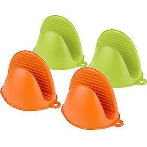 Maniques de cuisine en silicone SZTXJ, lot de 4 (vert + orange), maniques de cuisine en silicone, mini maniques de cuisine résistantes à la chaleur (1/5)