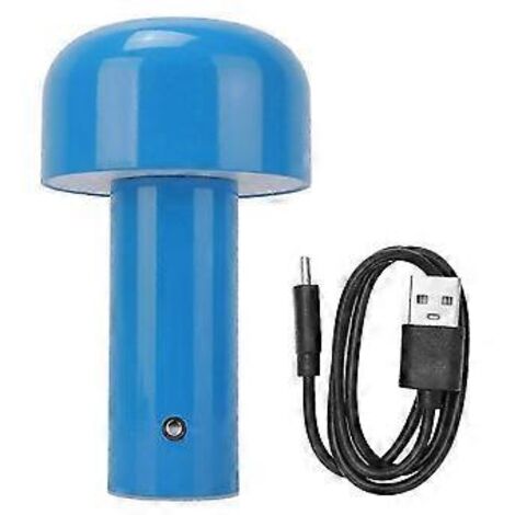 Lampe de table champignon, 3 couleurs, intensité variable, chargement USB, tactile, bleue, idéale pour les restaurants et le camping. (1/5)