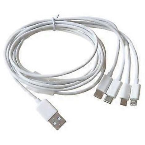 Câble de charge multiple 4 en 1 USB pour appareils USB Type C et Micro USB : chargez 4 appareils simultanément (2 Type C + 2 Micro USB) - Blanc (1/5)