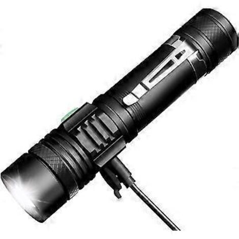 Lampe torche LED rechargeable USB, puissante (600 lm), étanche et zoomable, 4 modes d'intensité réglable, idéale pour la maison, le camping, la randonnée et les situations d'urgence. (1/4)