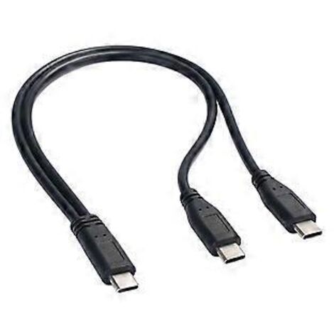 Câble de charge rapide USB-C vers 2 connecteurs Type-C (30 cm) pour téléphones et appareils USB-C. Alimentation incluse. (1/4)