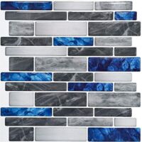 Tapis de sol adhésifs bleus à motif marbre, vinyle effet mosaïque