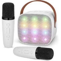 Microphone karaoké sans fil pour enfants avec 2 microphones (blanc), Porta