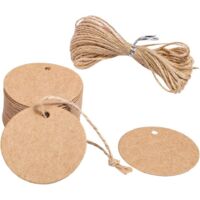 (C) 100 étiquettes rondes en papier kraft, étiquettes en papier kraft avec cordon, diamètre