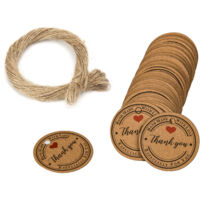 (B) 100 étiquettes rondes en papier kraft, étiquettes en papier kraft avec cordon, diamètre
