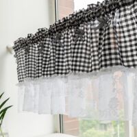 106x45cm Black Cafe Kitchen Curtains, Voile Drapes, Country House Style Bistro Curtain, Checkered Gi