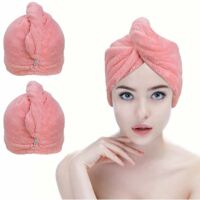Serviette pour cheveux, lot de 2 serviettes pour sécher les cheveux, microfibre super absorbante