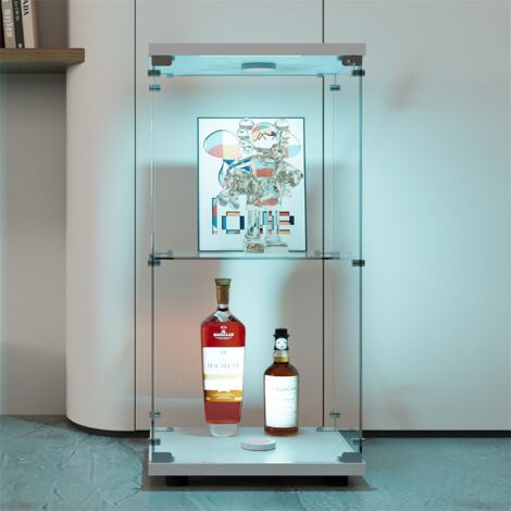 Glasvitrine 40x36,5x86,5 cm mit 2 Einlegeböden, LED-Beleuchtung, Einzeltür, geeignet für Wohnzimmer, Büro - Weiß