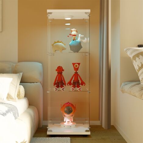 Glasvitrine 42x36x125 cm, mit 3 Einlegeböden, LED-Beleuchtung, Einzeltür, freistehend, geeignet für Wohnzimmer, Schlafzimmer, Büro - Weiß