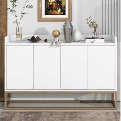Sideboard 120 cm, mit 4 Türen, goldene Metallbeine, moderner minimalistischer Stil, für Esszimmer, Wohnzimmer, Küche, 120x30x80 cm - Weiß