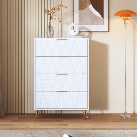 Cassettiera 60x34x90 cm con 4 cassetti, finitura diamantata, stile scandinavo, credenza per camera da letto, cucina, soggiorno - Weiß