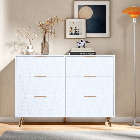 Cassettiera 100x34x72,5 cm con 6 cassetti, finitura diamantata, stile scandinavo, credenza per camera da letto, cucina, soggiorno - Weiß