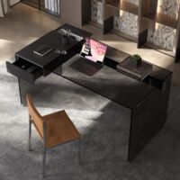 Schreibtisch aus Einscheiben-Sicherheitsglas (ESG) mit Schubladen,schwarz,130cm