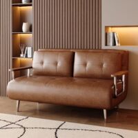 Schlafsofa mit Leder-Optik150cm, modern, für Wohnzimmer & Schlafzimmer, braun