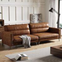 Vintage 3-Sitzer-Sofa aus geöltem Leder, 220 cm, Metallgestell, braun