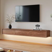 TV-Schrank Hänged im Mid-Century-Stil, Nussbaum-Farbe, 200 cm, 3 Schubladen, für 65-85 Zoll