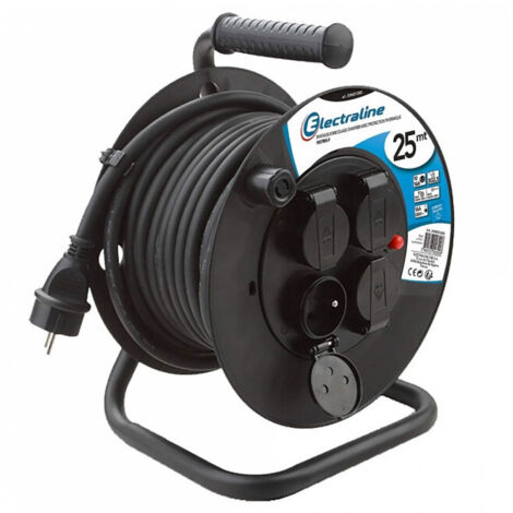 Rallonge Prolongateur électrique IP44 Profesionnelle 25M avec enrouleur Noir, Section 3G2,5 mm